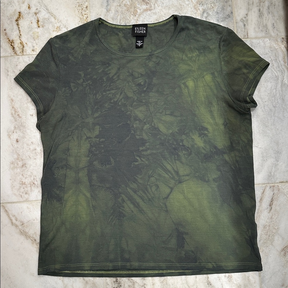Eileen Fisher Olive Tie-Dye Top Upcycled Renew